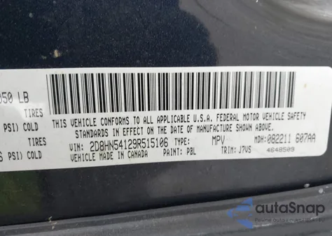 2009 Dodge Grand Caravan Sxt из США, поврежденный, VIN 2D8HN54129R515106